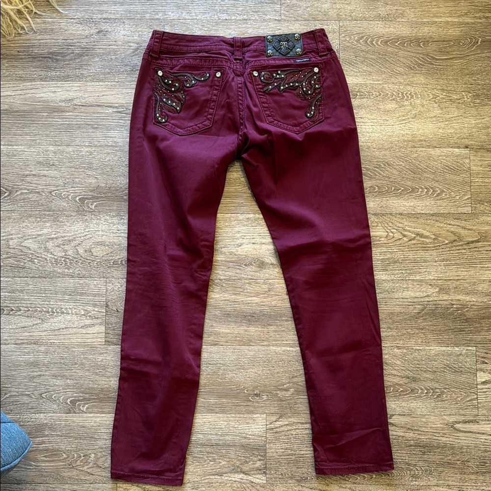 Women's Miss Me Burgundy Jeans with Embellished Pockets